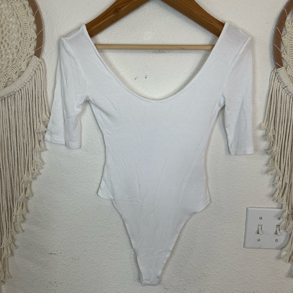 Collusion White Ribbed Bodysuit small